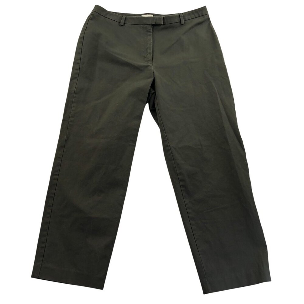 L.L. Bean Women's Dress Pants Size 12P Straight Leg Chino Flat Front Classic Oli
